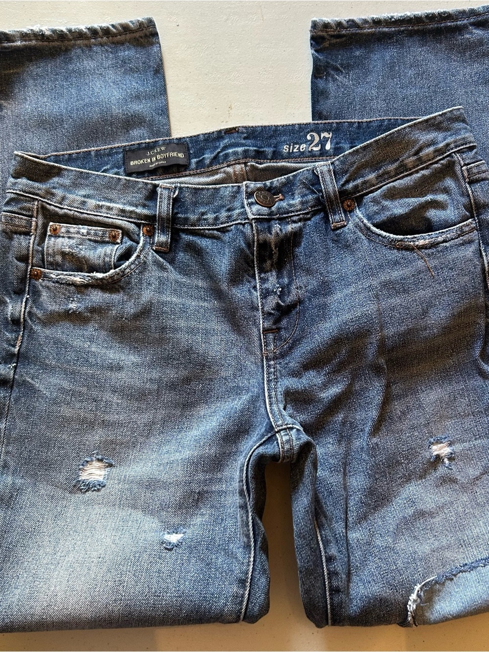 J Crew Broken-In Boyfriend Jeans — Blue, Size 27